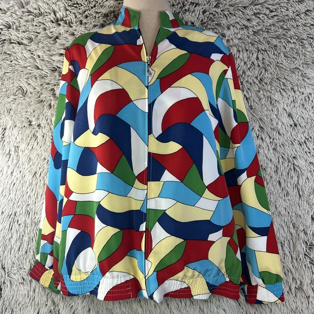 Colorful 90's Bold‎ Zip Up Lightweight Jacket Bomber Hip Hop Medium